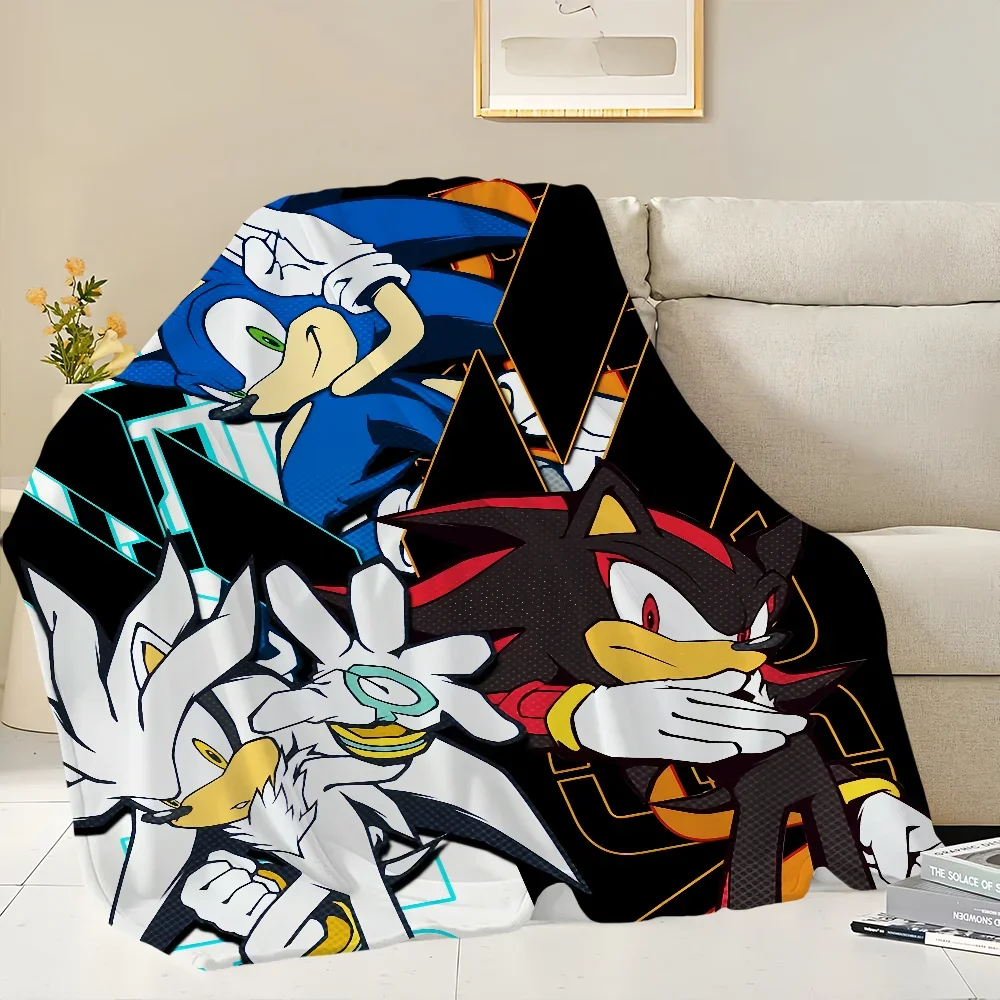cool cartoon Flannel warm comfort art  soft plush blanket for sofa living room office A-s-S-SonicS-s bedroom cool travel gift 4