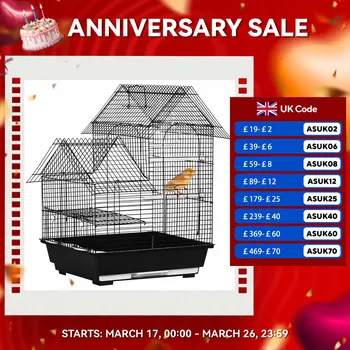 PawHut Metal Bird Cage, With Plastic Perch, Swing Ring, Handle, 39 x 33 x 47cm