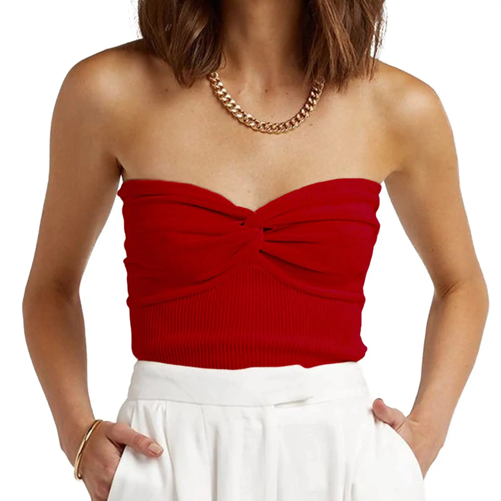 

2023 New Knitted Women Summer Strapless Camis Backless Off Shoulder Tank Top