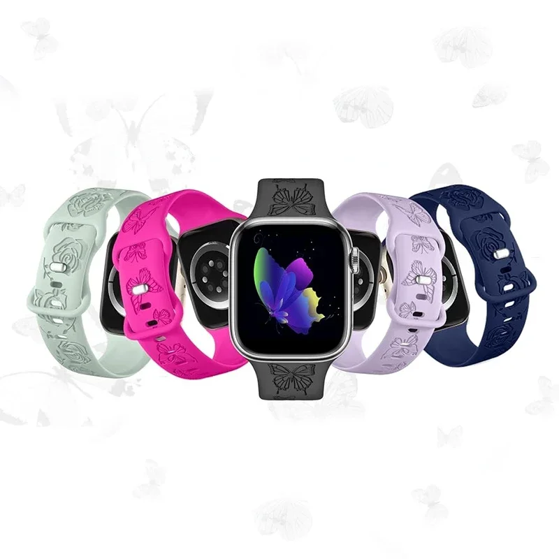 Rose Engraved Silicone Strap