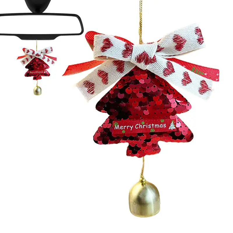 

Украшения для новогодней елки с колокольчиками, в форме дерева, украшение с блестками, Рождественский колокольчик и бант, украшения для комнаты на окно, Рождественская елка