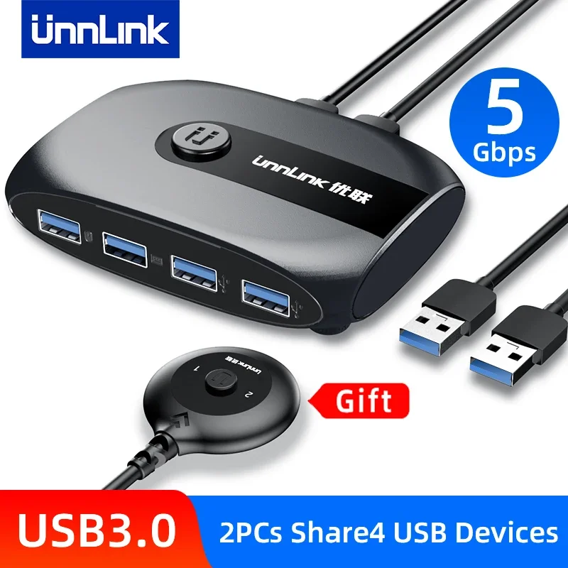 USB KVM switch Unnlink USB KVM Switch USB 3.0 Switcher for Windows10 PC Keyboard Mouse Printer 2 PCs Sharing 4 Devices