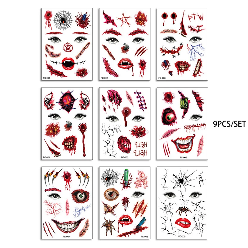 Day of the Dead Halloween Tattoos Stickers Temporary Bloodstain Wound Costume Party Festival Celebration Make Up Arm Face Tattoo