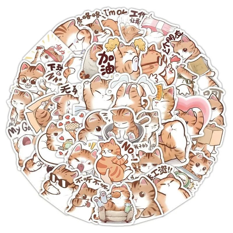 60개 귀여운 작업하는 고양이 데코 스티커 (컴퓨터, 노트북, 물컵, 냉장고, DIY 창의적인 저널용)