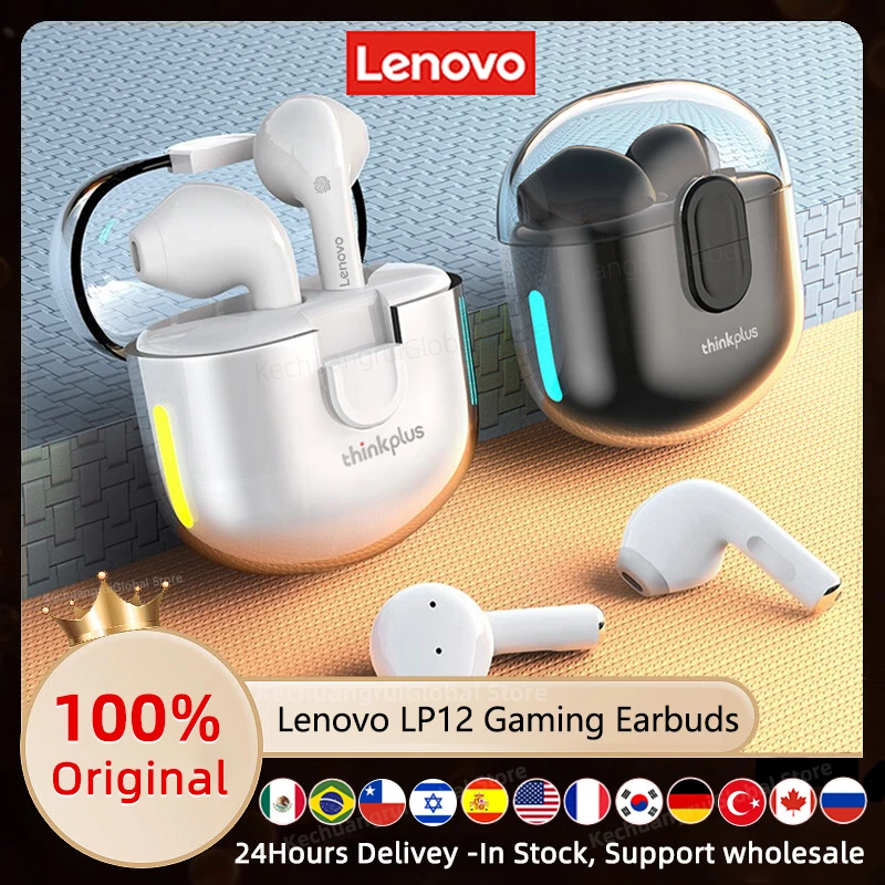 

Original Lenovo LP12 Earphones Bluetooth 5.3 Wireless Headphones TWS Sport Earbuds HIFI Sound RGB Headset Touch Control With Mic