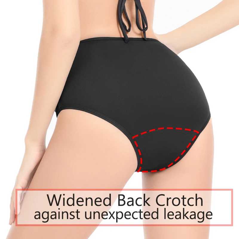 Menstrual Swimsuit Women 4 Layer Period Swimwear Leak Proof High Waisted Bikini Swim Pants Black Bikini Absorbent Shorts Bottoms 4