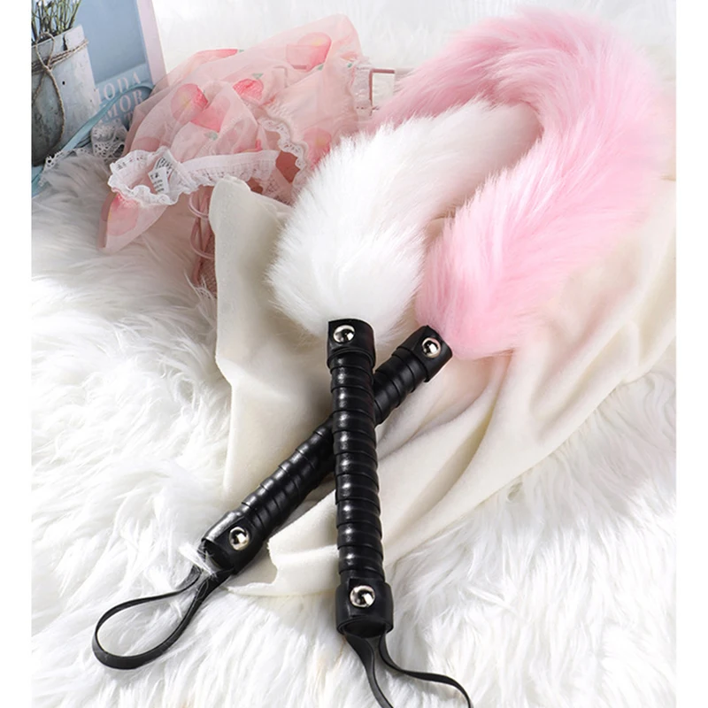 56CM PU Leather  Handle Foxtail Horse Whip Spanking Whip for Horse Training 2