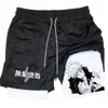 Anime 2 In 1 Compression Shorts Gojo Satoru Print Performance Sportswear Men Training Workout Male Fitness Sport Shorts 6