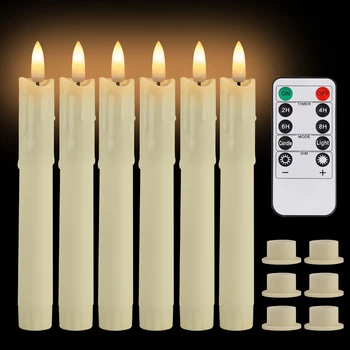 Paquet de 6/12/24 pièces bougies coniques scintillantes sans flamme LED avec casiers ivoire à distance pour la décoration de cheminée de mariage de noël 1