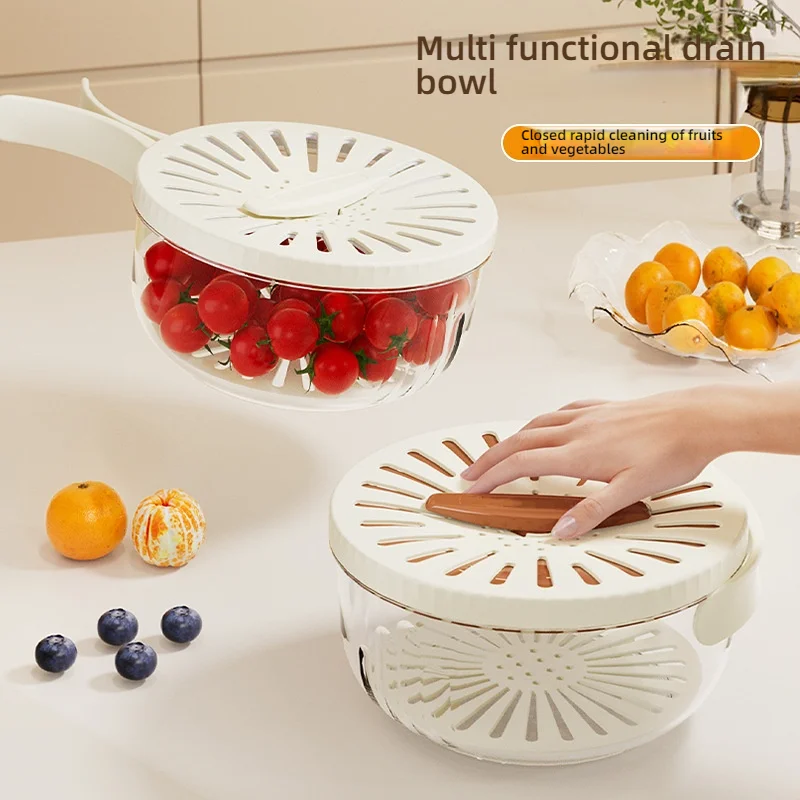 Fruit Strainer Drainer and Strainer Multifunctional Drainer Basket Fruit and Vegetable Washing Basket with Lid Organizer