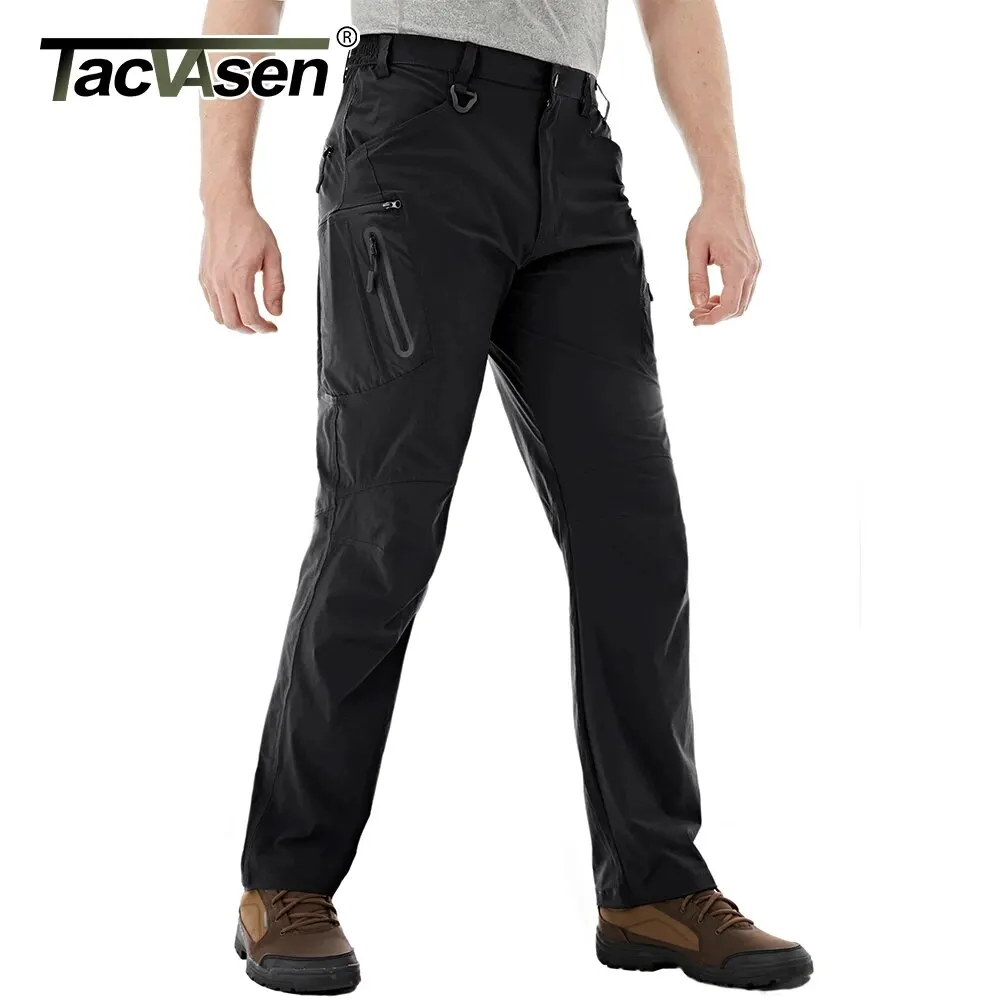 TACVASEN 남성용 경량 전술 바지, 빠른 건조 방수 하이킹 바지, 8 포켓 야외 작업 바지, 여름
