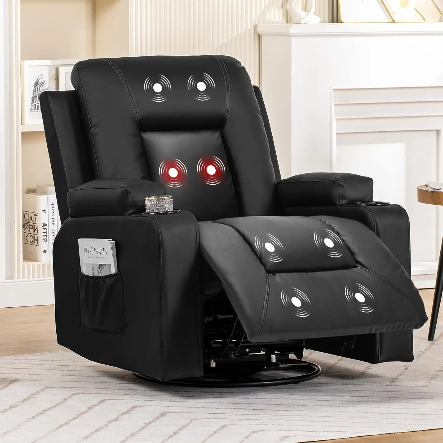 Swivel Rocker Recliners, Massage and Heat Reclining Chair, Reclining Sofa with Side Pockets,Cup Holders for Living Room