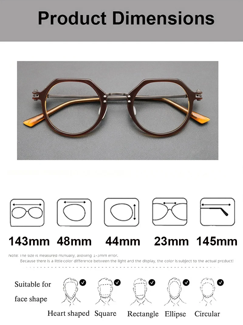Japanische Vintage Polygon Acetat Titan Brille Rahmen Männer Frauen Retro Ultraleicht Marke Design Brillen Handgemachte Brillen Gafa – Detail 5