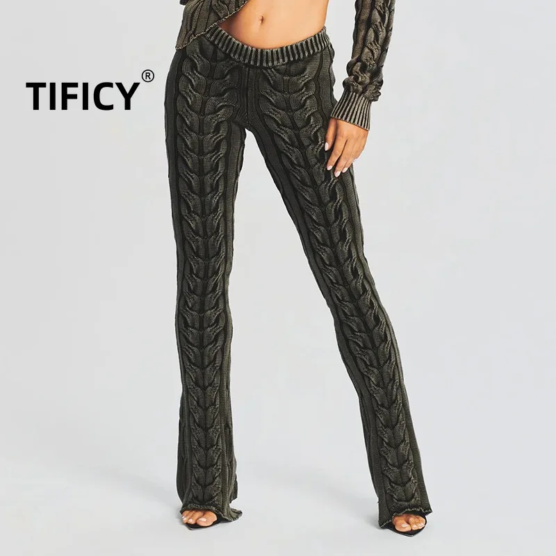 

Autumn and Winter Pant Women's New Fashion Temperament Fried Dough Twists Slim Slim Design Micro Ra Knitted Casual Pants