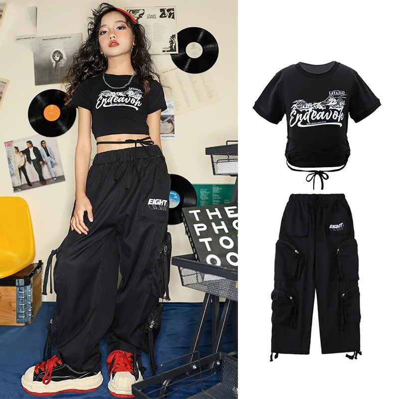 

Kpop Jazz Dance Outfit Girls Hip Hop Dancing Clothes Summer Street Dance Tops Pants Children Cheerleading Costume DL10627