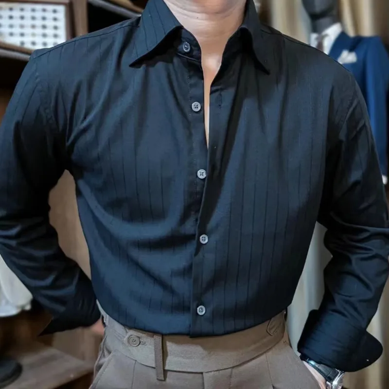 

Рубашка мужская в британском деловом стиле, приталенная однотонная зеленая сорочка с воротником в английском стиле, для отдыха на весну