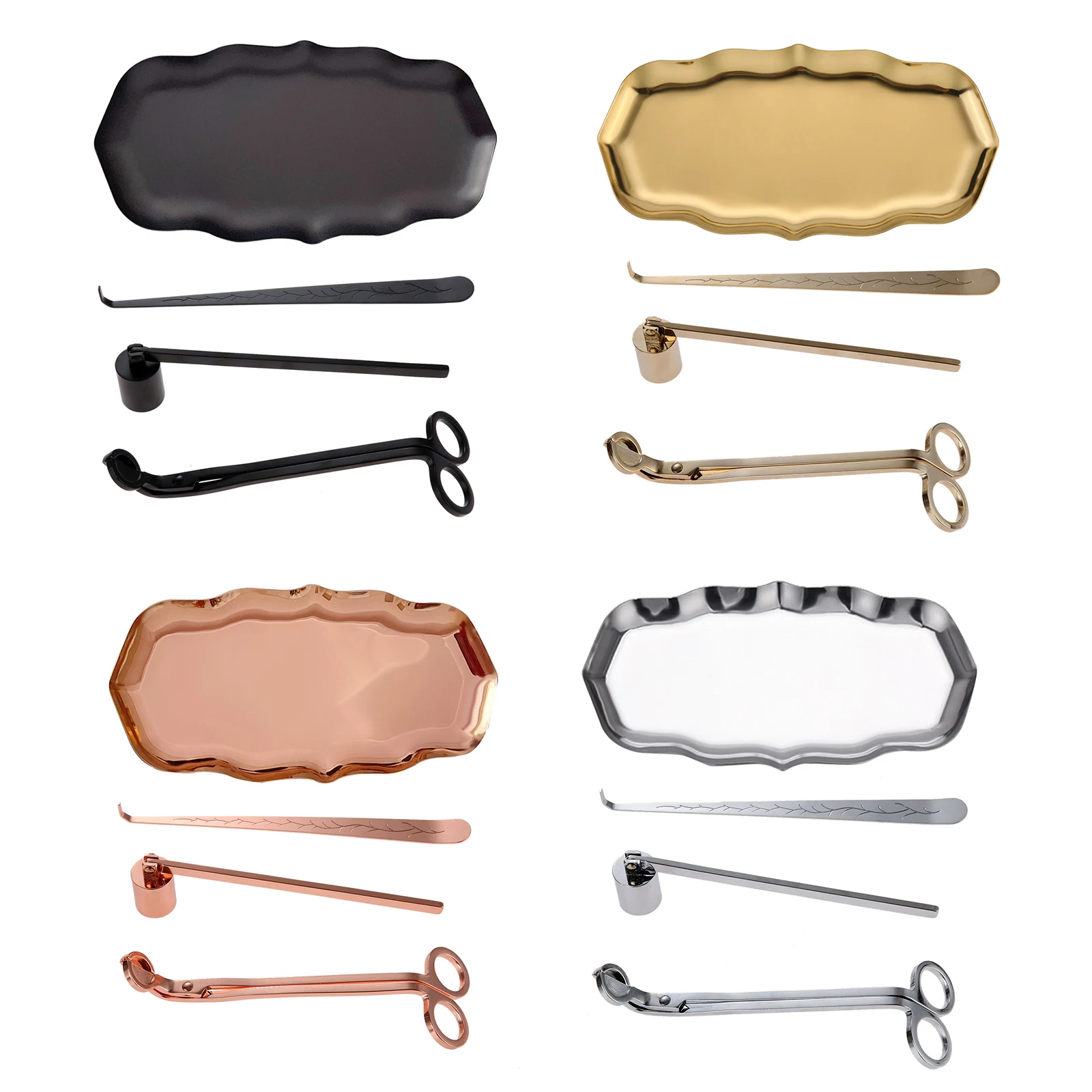 Candle Wick Trimmer Candle Damper Candle Snuffer Candle Tray Coaster 4pcs/1kit Candle Care Set Making Scissors Wick Trimmer Dipper Snuffer Lace Tray Vintage Stainless Steel Tools Decoration Gift