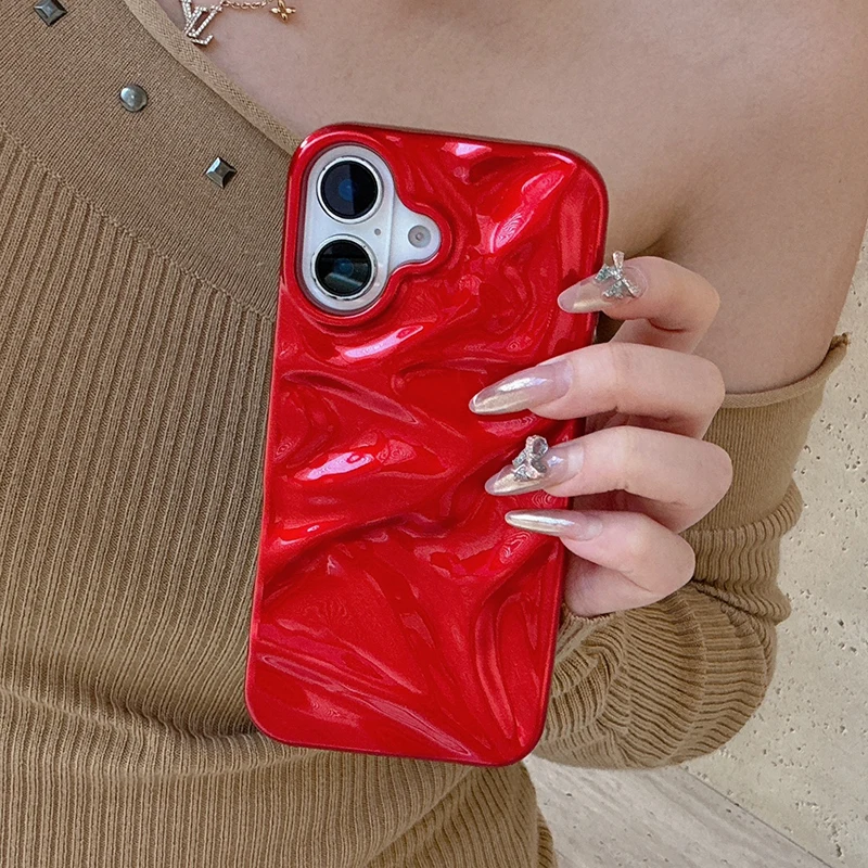 Red Glossy Irregular Wrinkle Soft Silicone Phone Case - Protective Back Cover
