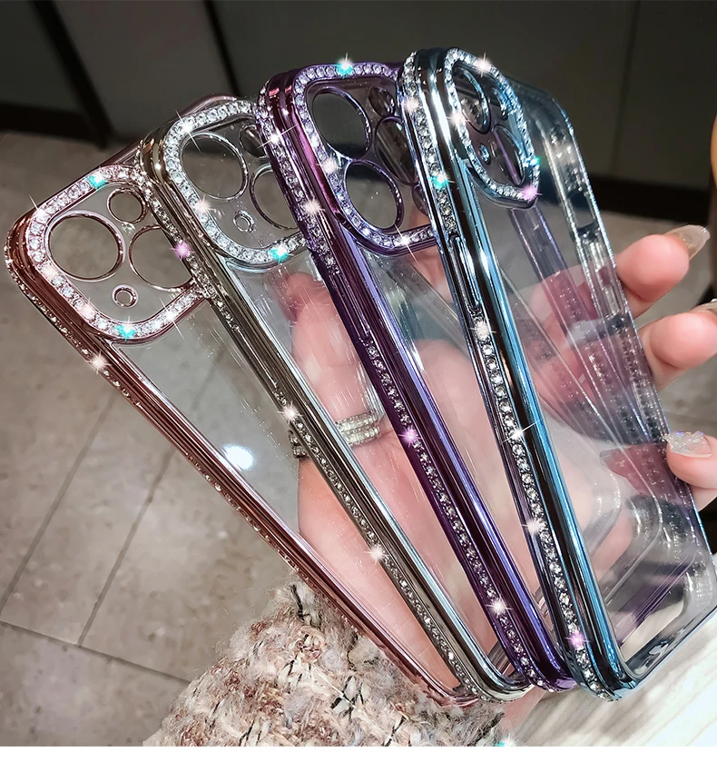 clear iphone 11 Pro Max case Luxury Plating Glitter Diamond Transparent Case for iPhone 13 11 12 Pro Max Girl Female Soft Silicone Clear Shockproof Cover iphone 11 Pro Max clear case