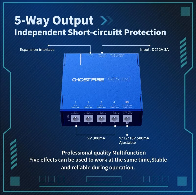 GHOST FIRE Guitar Pedal Adjustable Voltage 9V-18V Guitar Pedal Power Supply For Electric Bass with Adapter
