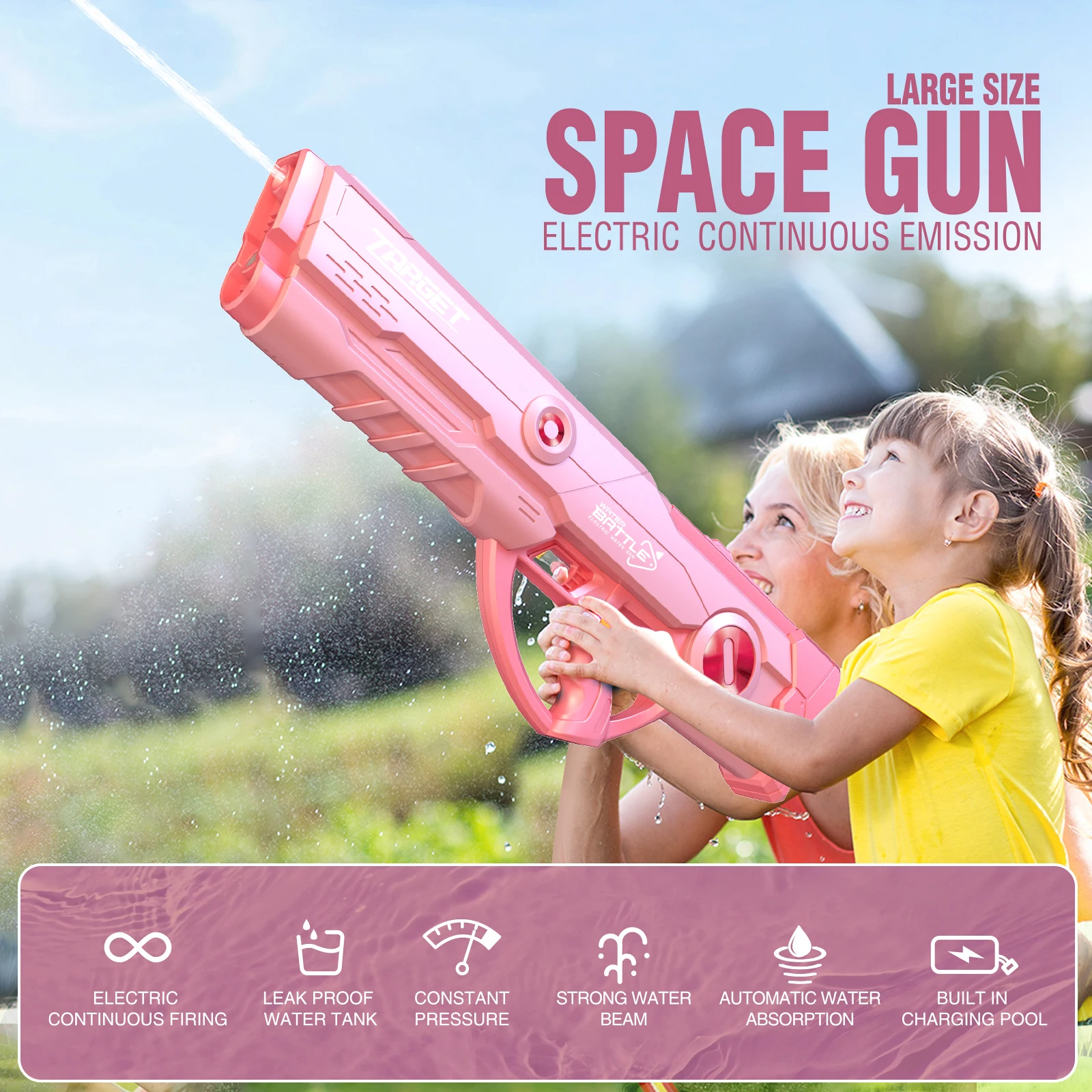 New Water Gun Automatic Space Oversized Electric Water Gun Blue Pink Large Capacity High Pressure Powerful Adult Fight Toy