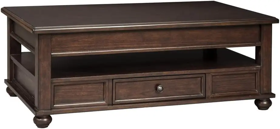 

Traditional Lift Top Coffee Table with 1 Storage Drawer, Open Shelf and Hidden Storage, Dark Brown