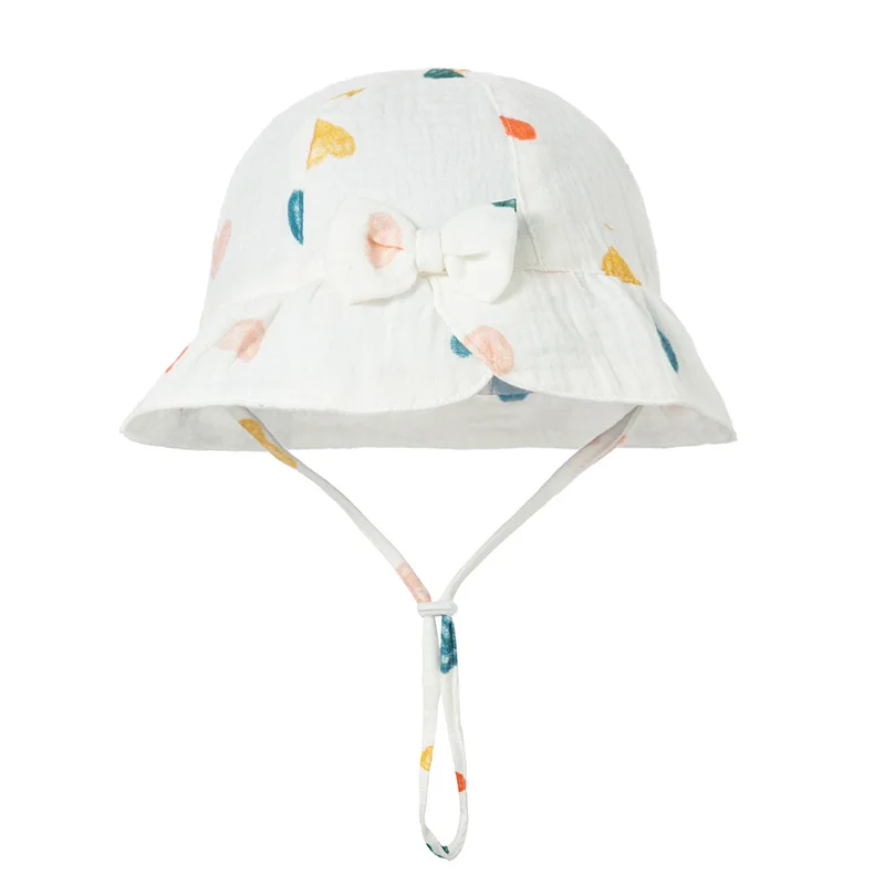Muslin Baby Summer Hat Beach Kids Sun Hats for Girls Bow Sweet Infant Cap Toddler Bucket Hat Newborn Accessories 0-12M 6