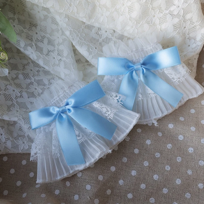 이동식 셔츠 Pleated Flered 장식 커프스 Bowknot Decors Pleated 손목 밴드 장식 여성 스웨터 의류 Y1UA