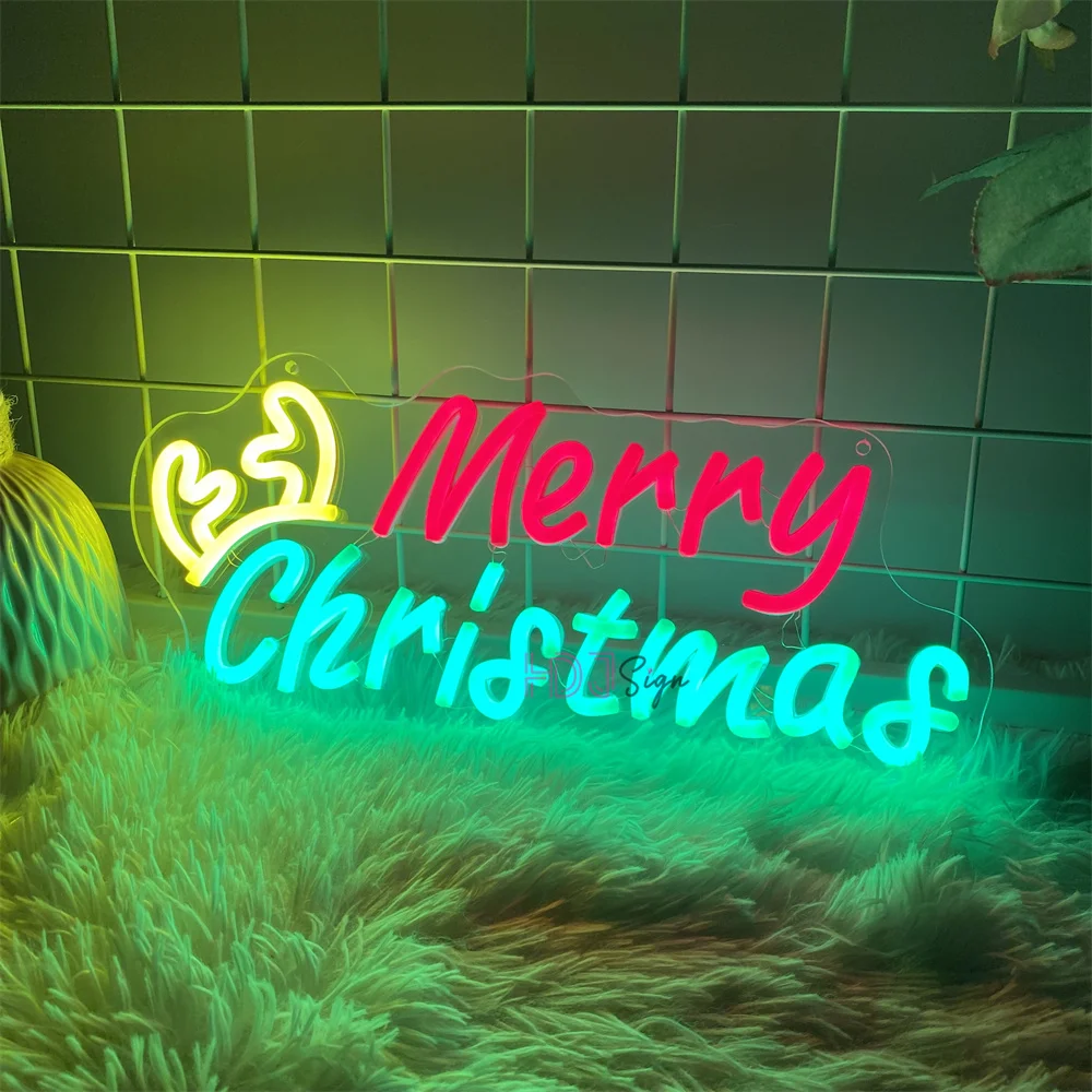 Merry Christmas Neon LED Sign, Chapéu, Ano