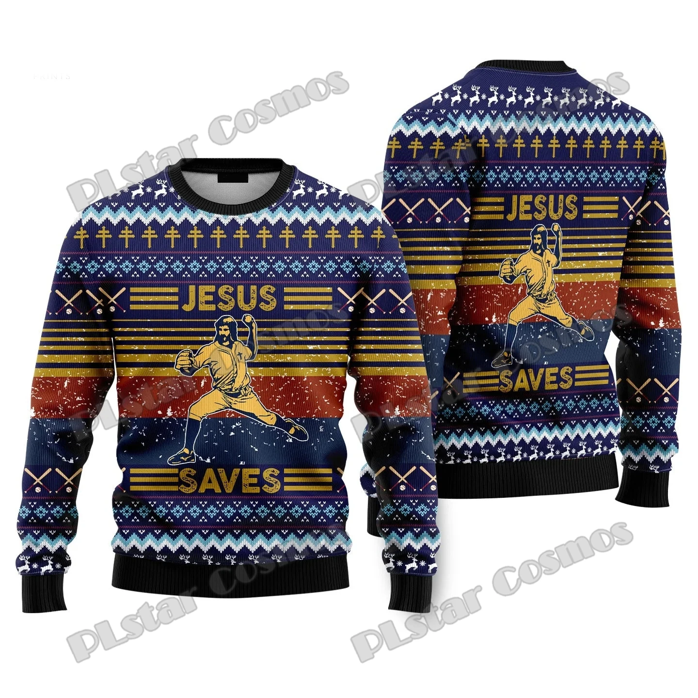 thumbnail image 1 of Suéter navideño feo con estampado 3D de Jiu Jitsu con Jesús te respalda para hombres y mujeres, suéter de punto informal de invierno MY19, 1 of 4