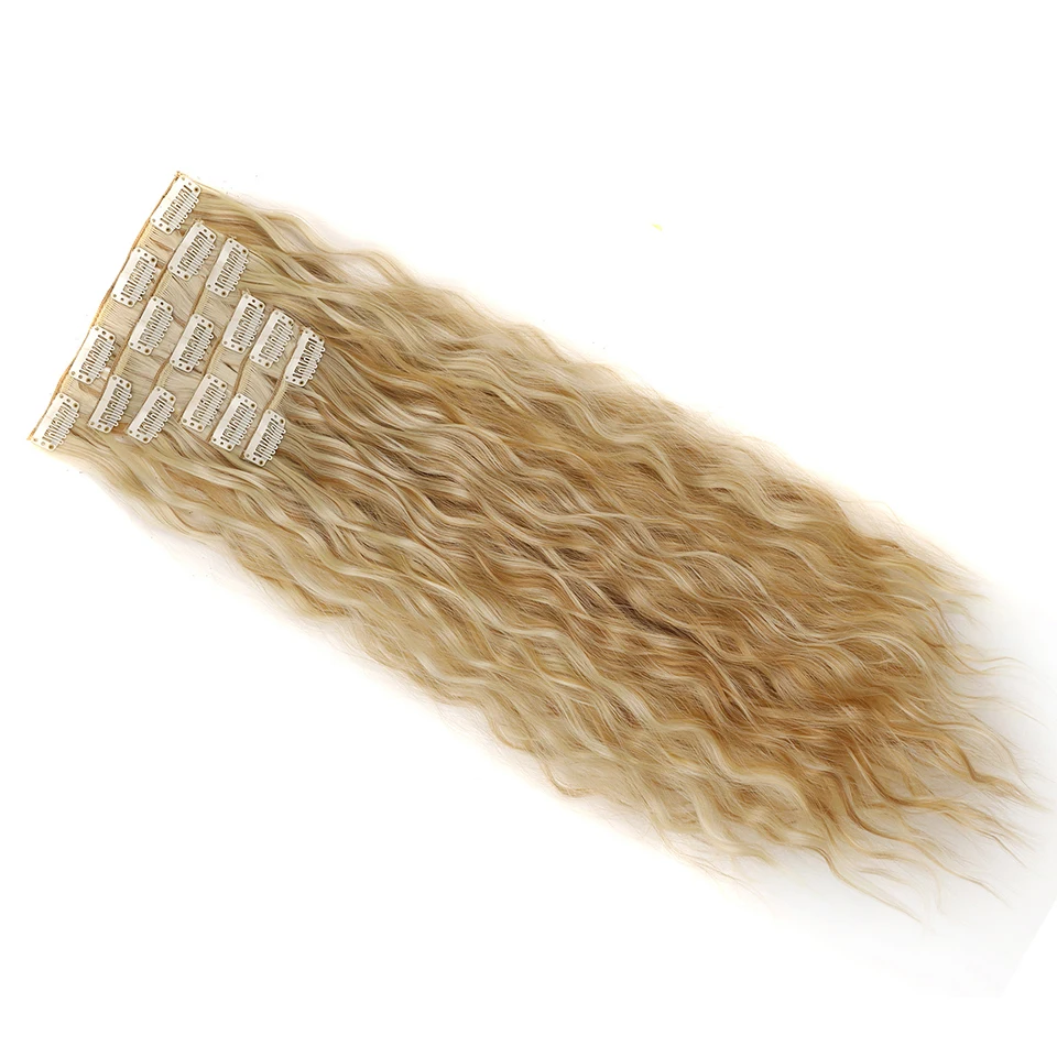 16Clips Clip In Hair Extension Long Wavy Synthetic Wigs For Women 6Pcs/Set 20Inch Corn Curly Fake Hairpiece Heat Resistant Fiber hair extensions