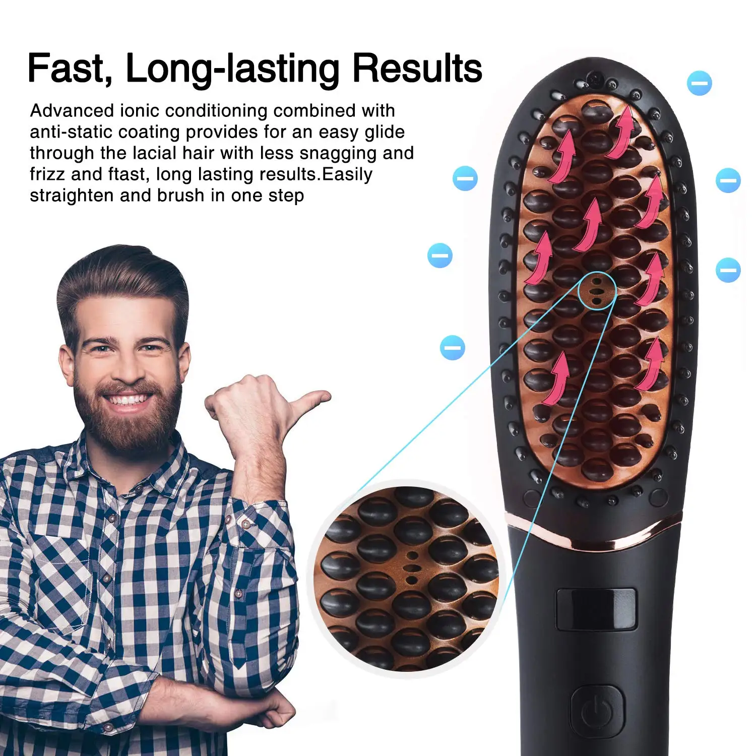 Mini Ceramic Hair Straightener Brush for Women Men Fast Heat Rechargeable Negative Ionic 5 Level Temperature Beard Hair Styler 3