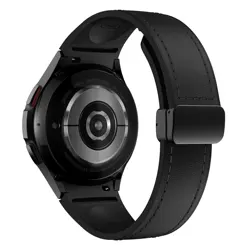 Elegant Genuine Leather and Silicone Watch Strap - Premium Quality Bracelet - Galaxy Watch 4 (Black)