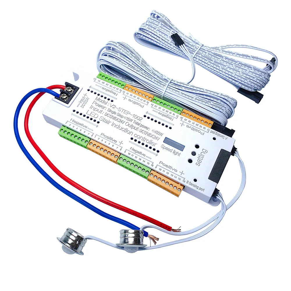 PIR 모션 센서 계단 LED 스트립, 24V COB 화이트/웜 화이트 램프 테이프 라이트, 32 웨이 계단 컨트롤러 스텝 LED 리본