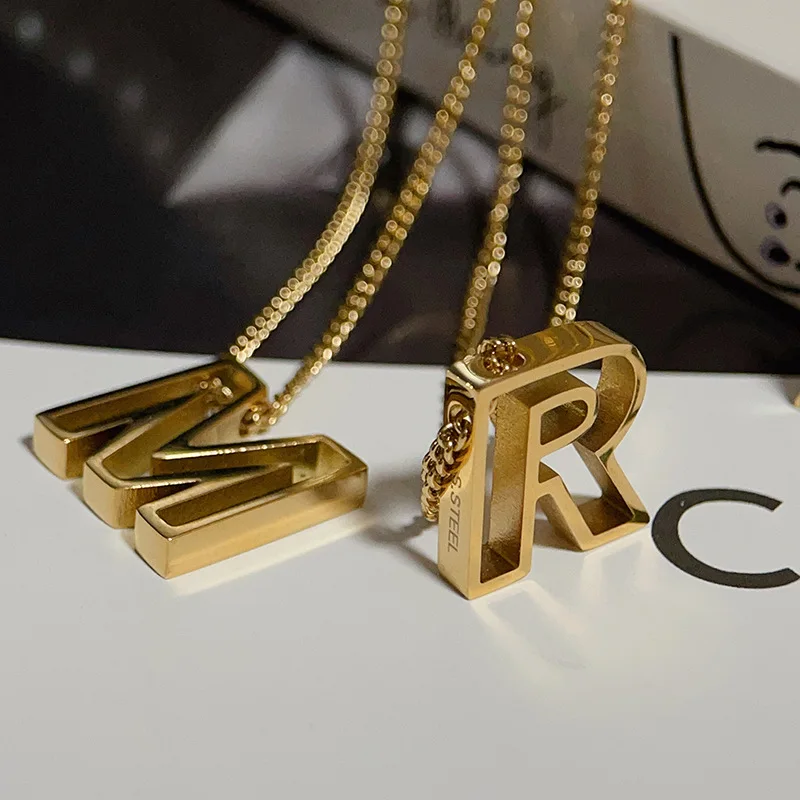 CARLIDANA High Quality Fashion Hollow Letter Pendant Necklace Stainless