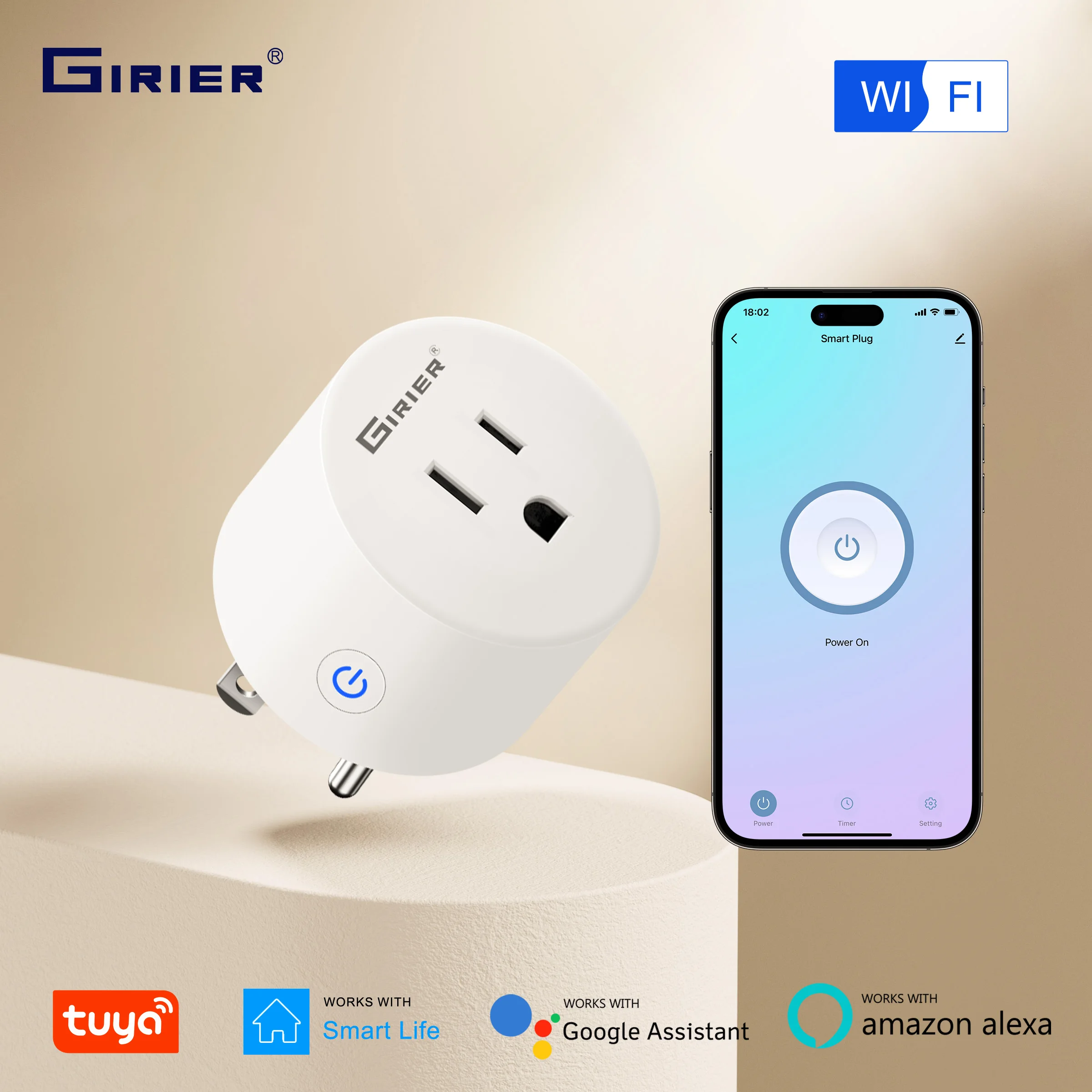 GIRIER Alexa Smart Plug US, WiFi Smart Home Socket Outlet 10A with App Voice Timer Control, Works with Hey Google Life App