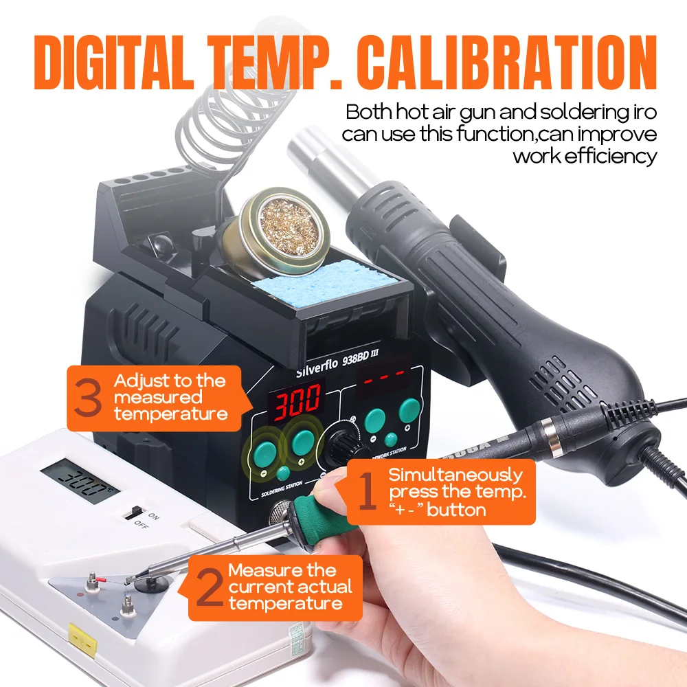 Silverflo 938BD-III Soldering Station Rapid Heating T12 Soldering Iron Hot Air Welding Station With Auto Sleep For SMD Rework 5