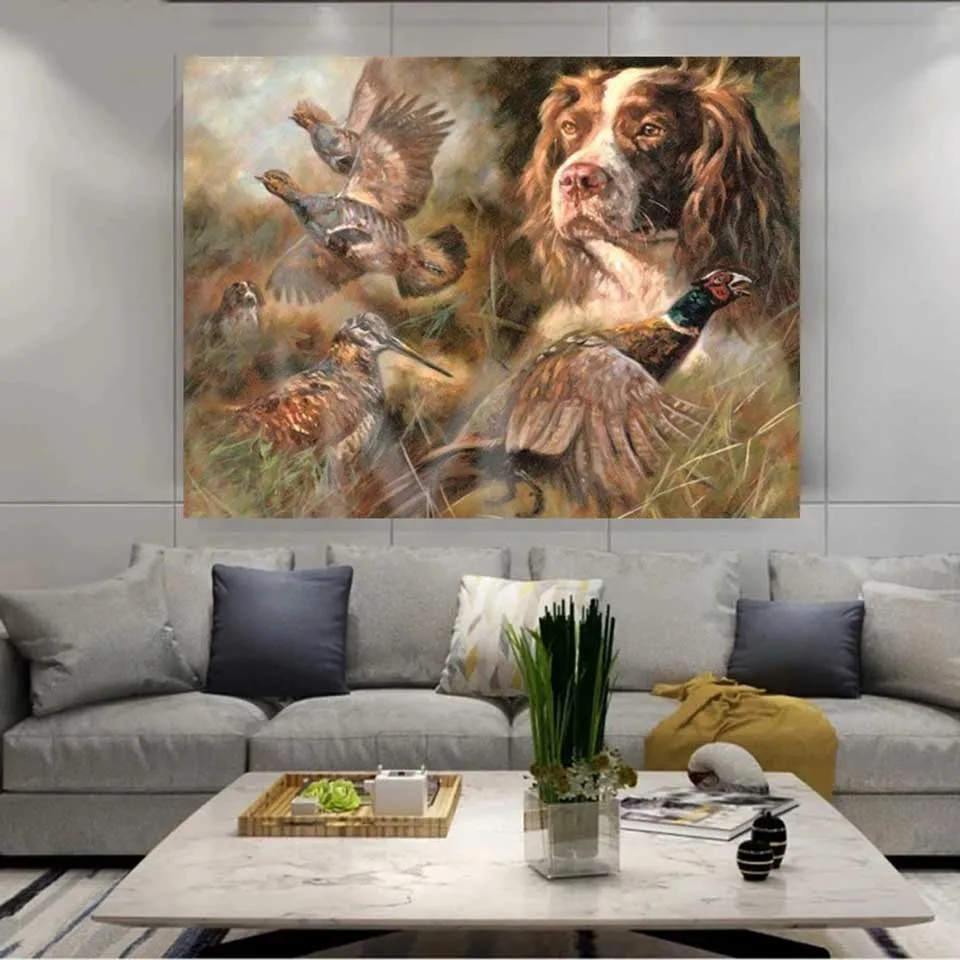 

DIY 5D Diamond Painting English Springer Spaniel Hunter Full Diamond Mosaic Embroidery Wild Duck Cross Stitch Home Decor Gift