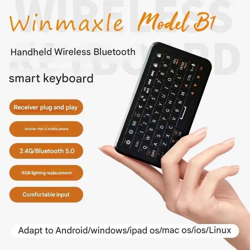 Winmaxle B1 미니 무선 블루투스 키보드 2.4G RGB 백라이트 휴대용 Type-C 썸 키패드 핸드헬드 다중 장치 호환