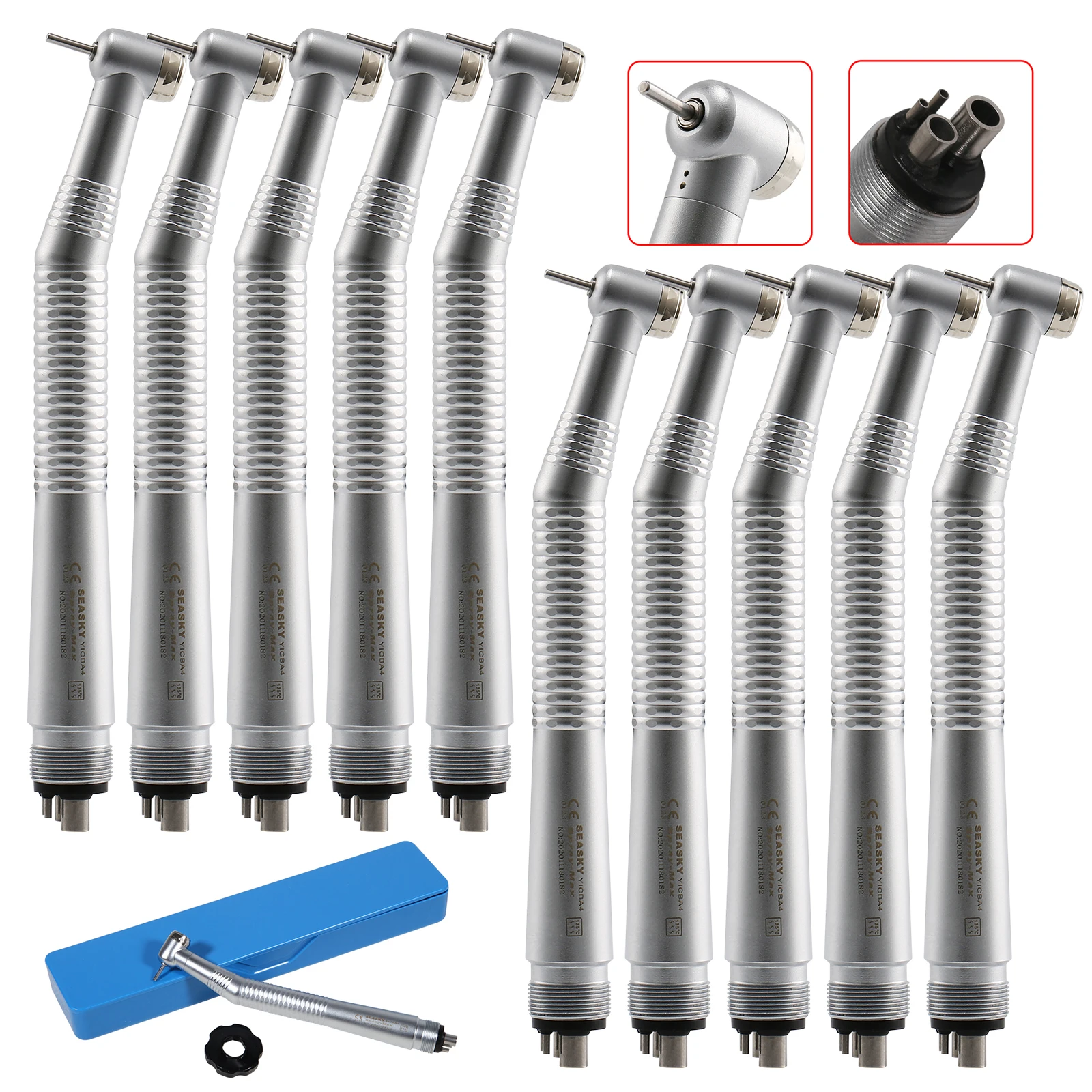 

10Pcs Seasky NSK PANA MAX Style Dental High Speed Turbine Handpiece Push 4Hole Single Both Air & Water Spray