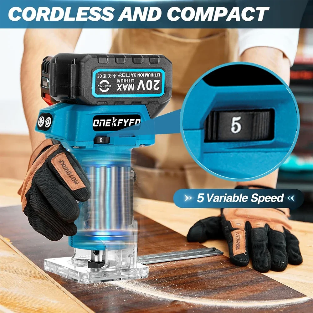 Brushless 5 Speed Electric Trimming Machine Wireless Milling Engraving Slotting Machine Woodworking Tools for Makita 18V Battery 2