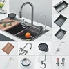 Hownifety Waterfall Sink Kitchen Stainless Steel Topmount Sink Large Single Slot Wash Basin With Multifunction Waterfall Faucet 6