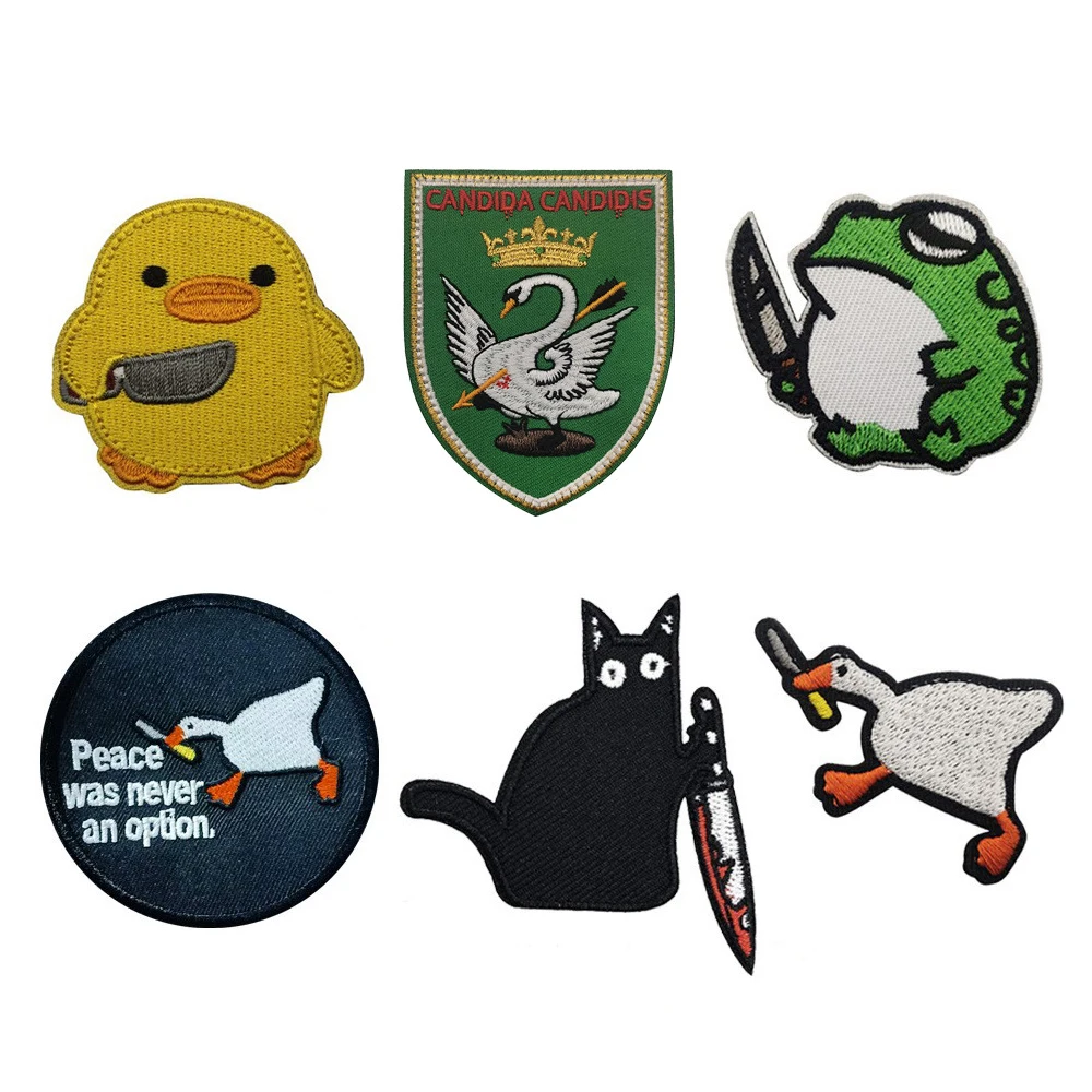 Cute Cartoon Embroidery Patch with Knife Duck/Cat/goose Tactical Morale