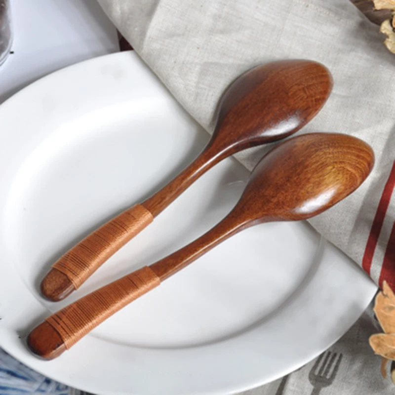 

Japanese Wooden Spoon Long Handle Ramen Spoon Baby Eating Spoon Drinking Porridge Spoon Household Wood Tableware Round Spoon