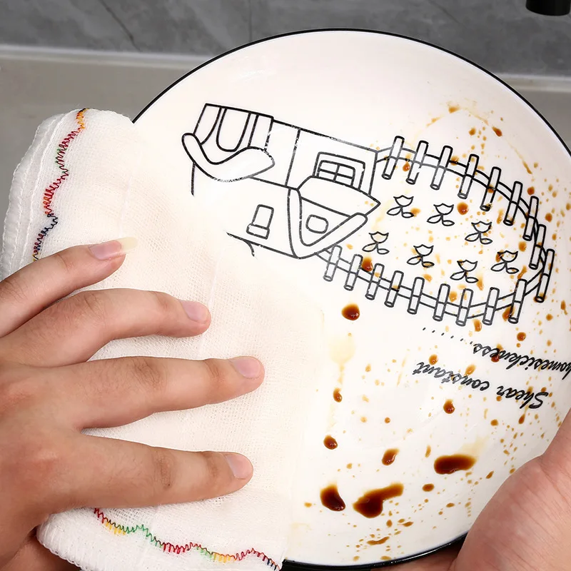 Oil Repellent Dishwashing Cloth 12 Layers Thicken Cotton Towel Anti-Grease Wiping Rags Household Cleaning Towels Non-stick Wipe