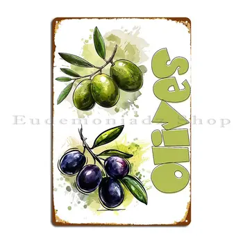 Olives And Olive Oil Botanical Organic Healthy Cooking Delicious Mediterranean Cuisine Metal Sign Club Tin Sign Poster