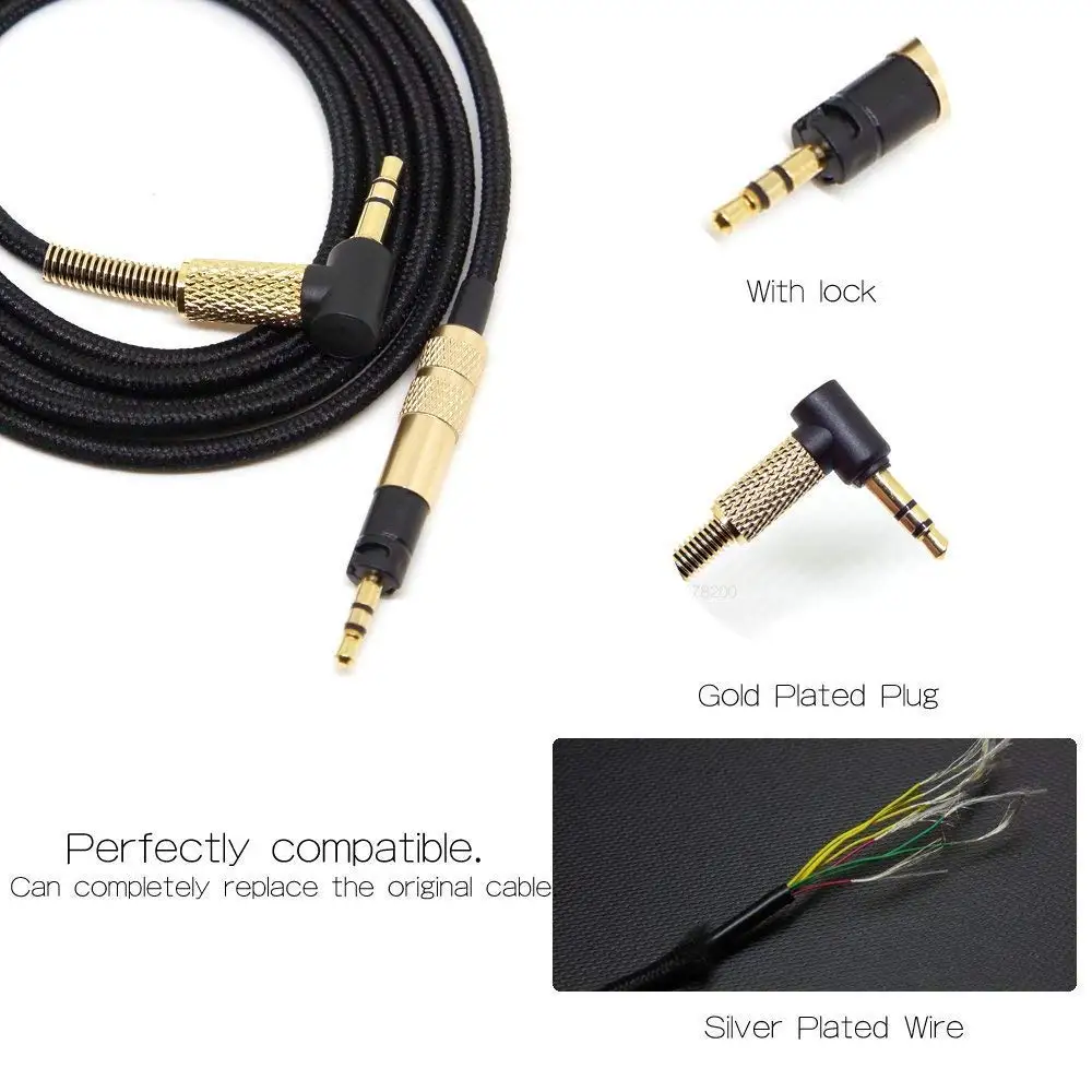 Replacement Braided OFC Aux Cable Extension Cord for Sennheiser HD4.40 HD 4.40 BT HD4.50 HD 4.50 BTNC HD4.30i HD4.30G Headphones