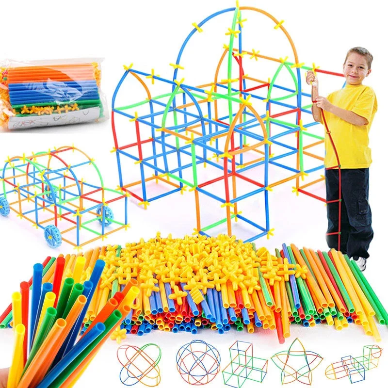 300PCS Connecting Straws Building Kit STEM Blocks Construction Toys For Boys Girls Creative Idea Gifts Educational Montessori