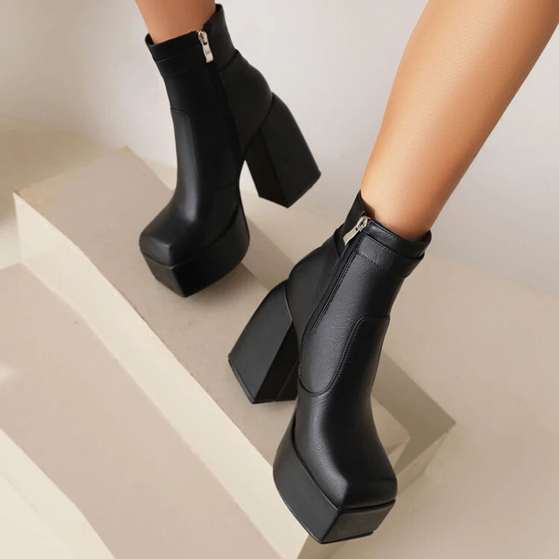 Kolnoo 2023 New Arrival Handmade Womens Chunky Heels Ankle Boots Big Size 34-47 Platform Booties Evening Fashion Hot Sale Shoes