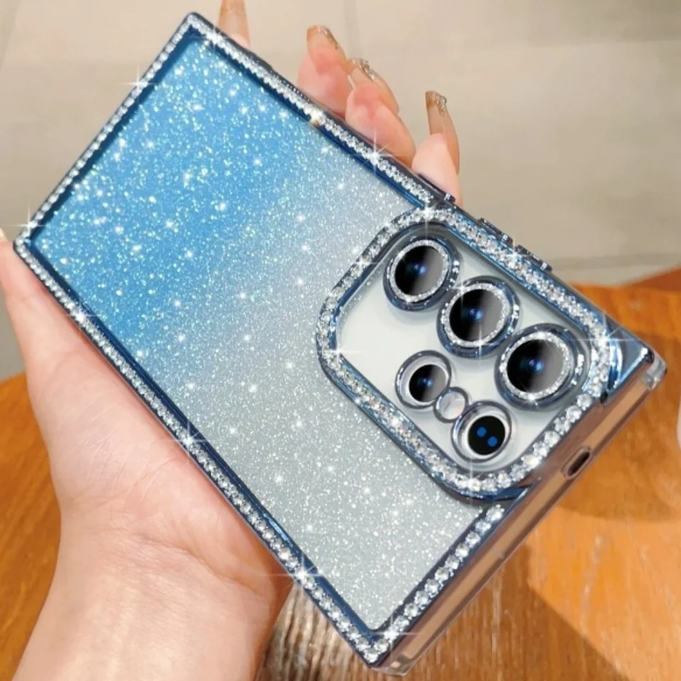 Phone Case Luxury Bling Glitter Gradient Diamond Samsung Galaxy S25 S24 Ultra Plus Rhinestone Plating Bumper Sequin Hard PC Cover